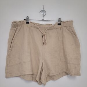 Gap Crinkle Double Gauze Beige Tan Drawstring Shorts sz XL